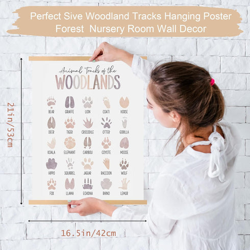Zckjnoi 17x21 Inch, Woodland Tracks Hanging Poster, Canvas Artwork Woodland Nursery Decor Animal Tracks Field Guide