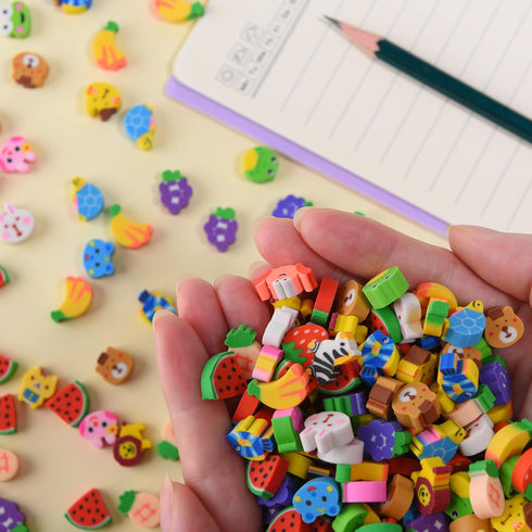 300 Pcs Mini Erasers for Kids Bulk, Tiny Animal Fruit Erasers