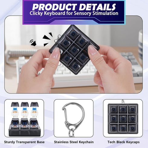 HOMQYTE (9IN1-Style Transparent Keyboard Fidget Toys for Adults Keyboard Clicker Button Keychain Sensory Toy for Office