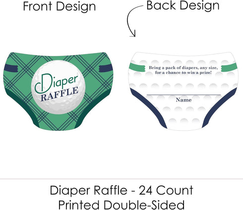 Set 24 Big Dot of Happiness Par-Tee Time - Golf - Diaper Shaped Raffle Ticket Inserts - Baby Shower Activities - Diaper