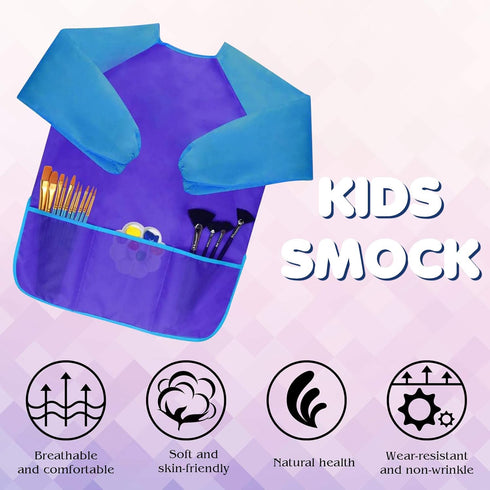 Bassion Kids Art Smocks, Toddler Smock Waterproof Artist Painting Aprons, Long Sleeve with 3 Pockets, Age 2-6 Years