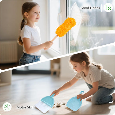 Set Set, 3+ Wooden Kids Cleaning with Spray Mop, Montessori Cleaning Toys Real Water Sprayer and Toddler Broom Mop