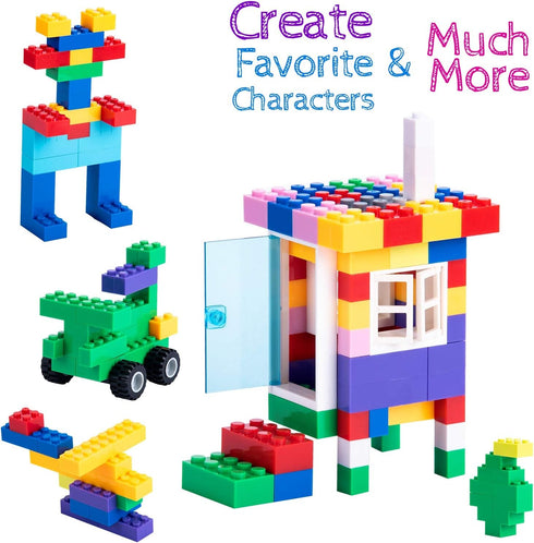 Building Bricks 1000 Pieces Bulk Toys, Kids Building Blocks Compatible with All Major Brands, Accessories with Wheels