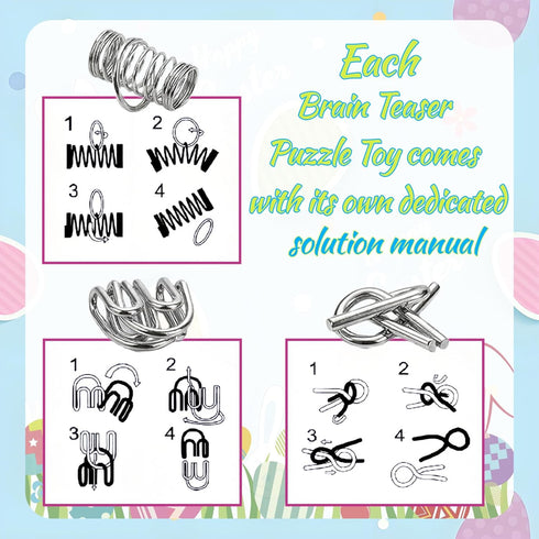 24 3D Pcs Prefilled Easter Eggs with Brain Teaser Puzzles Toys for Kids,Easter Basket Stuffers Filled with Metal