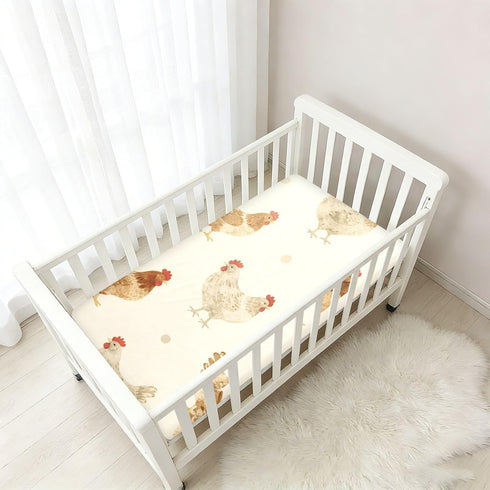 CZXW 52" 28" Farmhouse Chickens Crib Sheets Fitted x Natural Cotton Soft & Breathable for Baby Crib Mattress