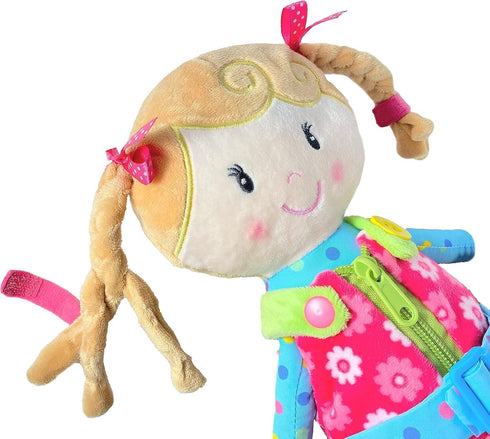 Sugar Snap Plush Learn to Dress Doll for Toddlers - 15" - Montessori Gift for 2 Year Old Girl