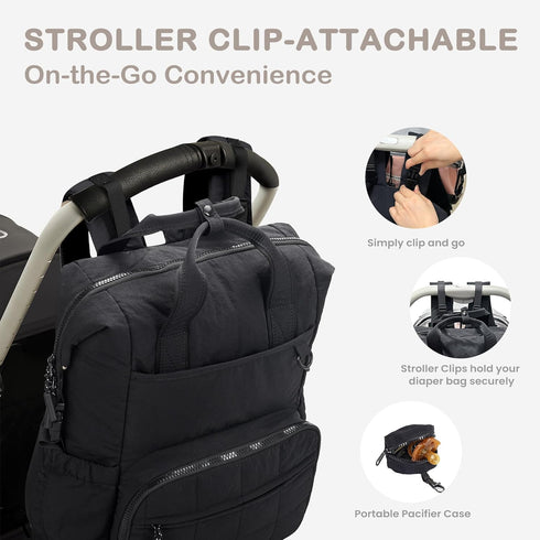 Backpack, Backpack VONAL Diaper Bag Lightweight Baby Diaper Bags, Travel Large Diaper Bag with Changing Station, Black