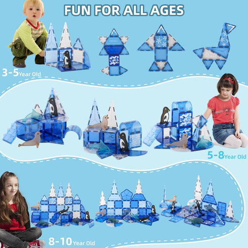 Magnetic Tiles for Kids Ages 3-8 - Arctic Animal Magnetic Building Set with 6 Sea Animals, Educational Magnet Blocks