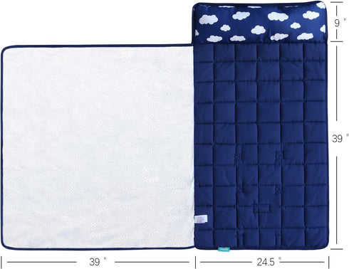Nap Mat with Pillow and Fleece Blanket for Regalo My Cot, Soft Kids Sleeping Mats for Preschool Daycare, Navy