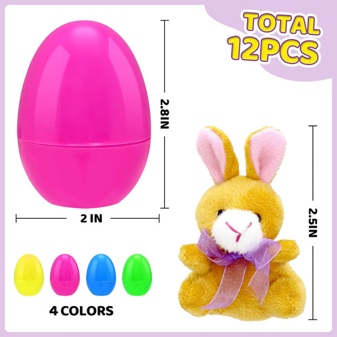 Tuzuaol 12 Pcs Easter Eggs Filled with Mini Plush Animals Toy for Easter Basket Stuffers, Prefilled Easter Eggs
