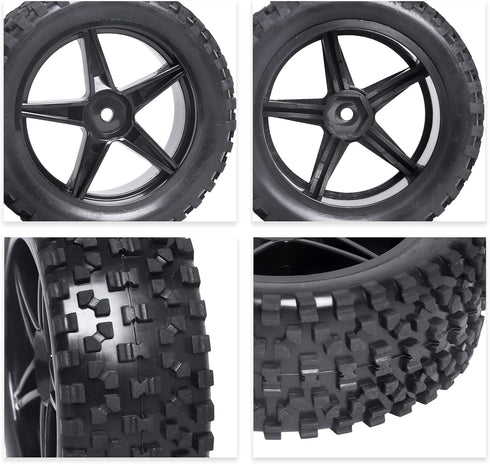 HobbyPark 12mm Hex Front & Rear RC Buggy Tires and Wheels, Set of 4 for 1/12 1/10 Scale Models