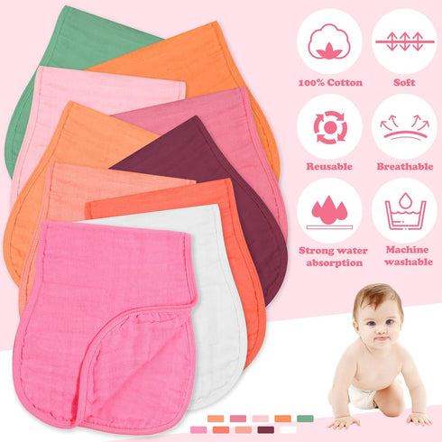 Sublaga 10Pcs Sets 20X10 Inches Muslin Baby Burp Cloths for Unisex, Burp Rags Cotton Burping Clothes for Newborn, Baby