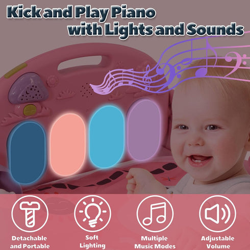 TAMOIE 0-6 Tummy Baby Play Gym for Months, High Contrast Time Mat, Kick and Play Piano, Music and Lights, Newborn Gifts