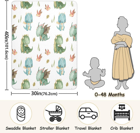 Cute Dragon Baby Blanket, Soft Cozy Reversible Nursery Receiving Swaddle for Boys Girls, 30x40 in
