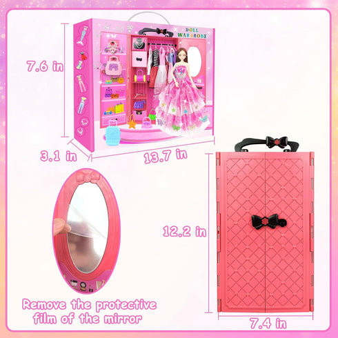 66Pcs Closet 11.5 Inch Set 1 4 5 6 7 8 9 10 Doll Clothes and Accessories with Doll for Doll Dress up with Doll Fashion