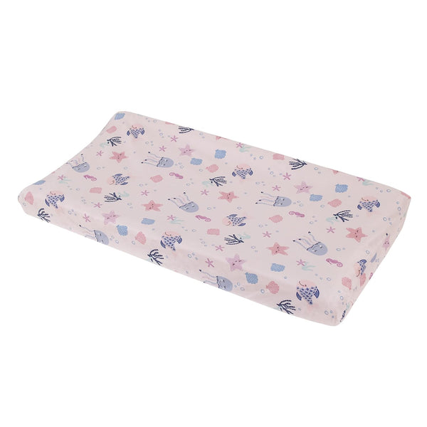 NoJo Mermaid Lagoon Super Soft Contoured Changing Pad Cover in Pink and Blue Sea Friends