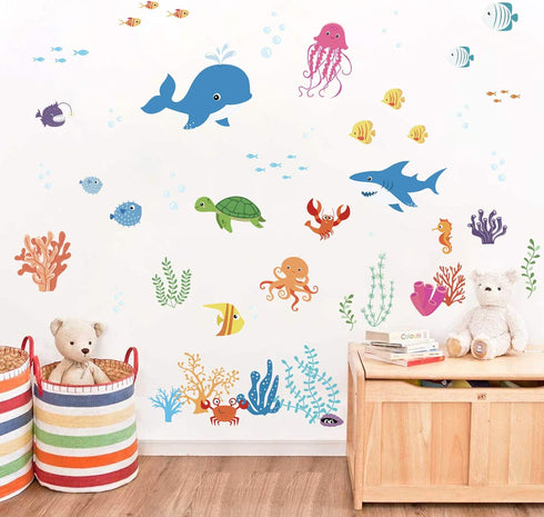 decalmile Under The Sea Dolphin Fish Wall Decals - Vinyl Peel and Stick Kids Room Decor