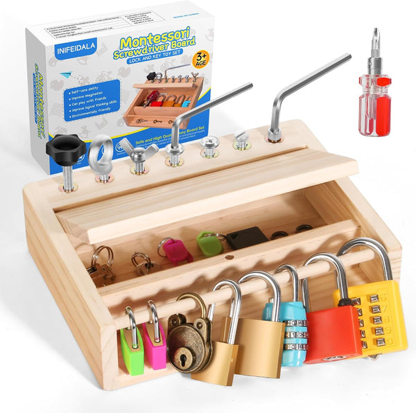 Montessori Toys for 3-5 Year Olds, Screwdriver Board Set with Locks and Keys, Educational Fine Motor Skills Toy