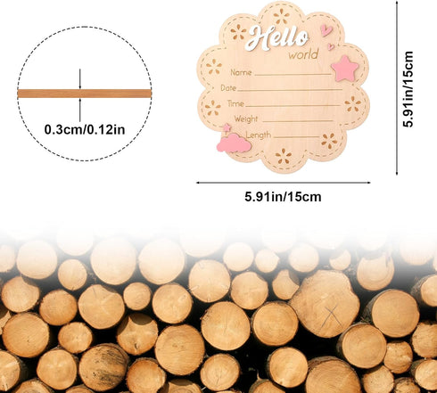 Penitue Hello World Newborn Signs, Wood Cute Baby Welcome Announcement Sign with Holder Birth Name Plaque for Photo