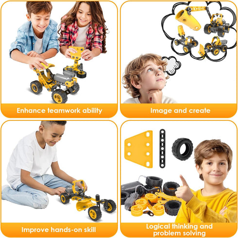 10 in 1 Kids STEM Building Toys Set - Electric Construction Excavator Kit for Boys 5-8 Years Old, Educational Fun