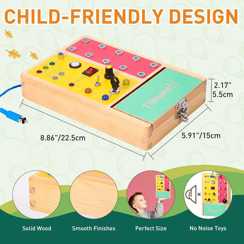Tilhumt 2-in-1 Busy Board, Montessori Screwdriver Board Set with LED Light Switch Toy for Kids 3-5 Years Old