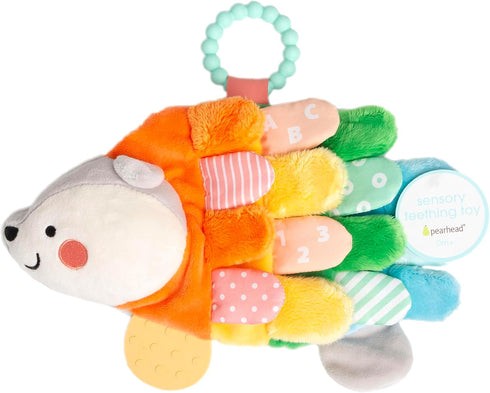 Pearhead 0m+, Hedgehog Sensory Toy, Plush Lovey with Crinkle Tabs and Silicone Teether for Babies Infant Development