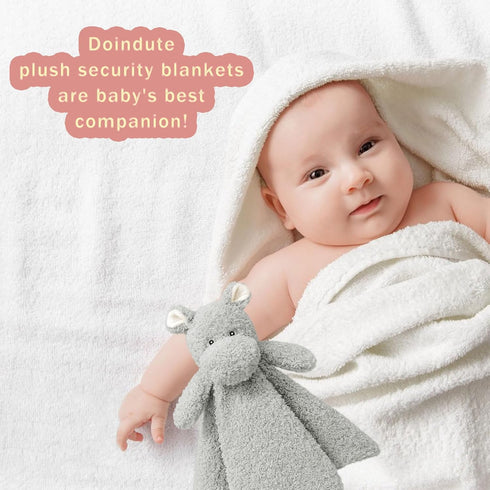Baby Gray Hippo Soft Stuffed Animal Security Blanket, Plush Lovey Blanket for Newborn, Infant, Toddler Snuggle Blankie