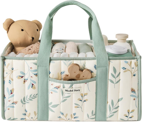 Blissful Diary Leaf Diaper Caddy Organizer, Stylish Nursery Storage Basket, Gift for
