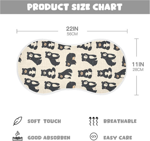 Set 4, 22x11in KLL Cute Black Bears Cotton Large Burp Cloths for Baby Breathable wash Cloth for Newborns boy and Girl