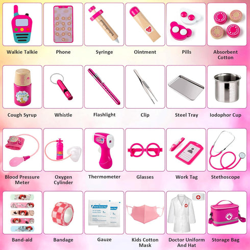 34 3-5 Set EFO SHM Doctor Kit for Kids Girls, Pcs Kids Doctor Kit for Toddlers with Medical Storage Bag & Real
