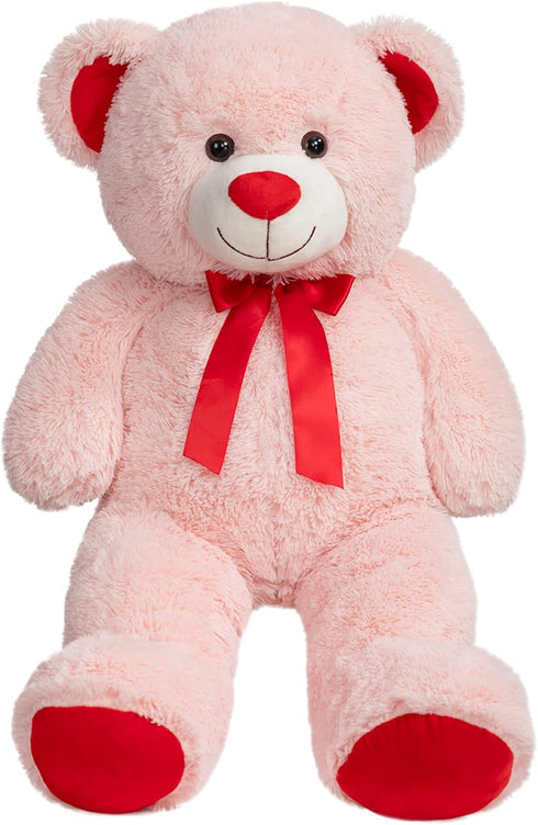 Giant Teddy Bear Stuffed Animal Plush with Red Ribbon Bow, 36 inch Pink Valentine's Day Gift for Kids and Girlfriend