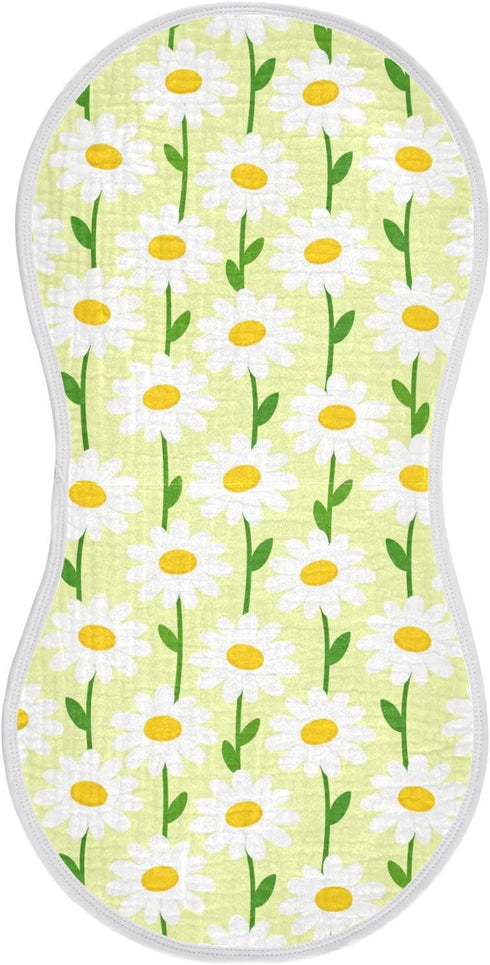 decor gift Cotton Burp Cloths Large Soft Touch Spring White Daisy Green Pattern Feed