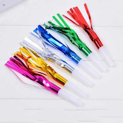 6Pcs Colorful Noise Maker, Metallic Fringed Blowouts Whistles for Birthday Party Favors and Supplies