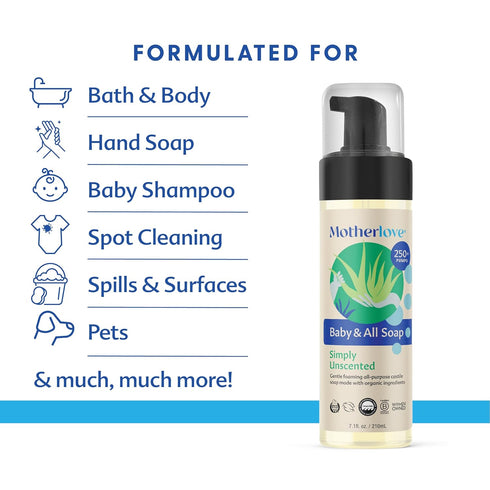 Motherlove Baby & All Soap, Variety Pack, 3.4oz - Travel Size Gentle Foaming All-Purpose Castile Soap