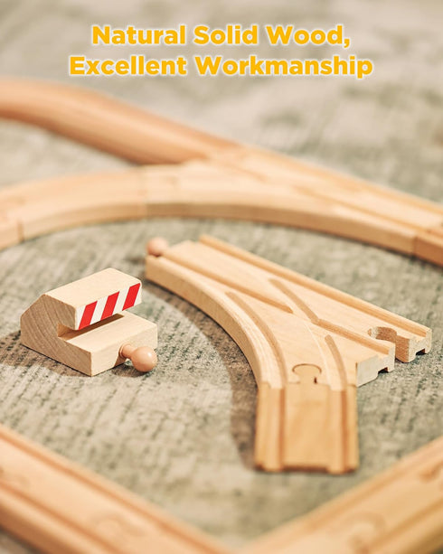 52 Set Set 3+ SainSmart Jr. Wooden Train Track PCS, Track Expansion Compatible with All Major Brands Toddler Railway