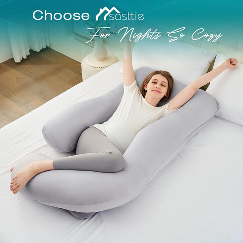 Sasttie Cooling Pregnancy Pillows for Sleeping, U Shaped Full Body Pillow with Removable Cover, Pregnant Women Must