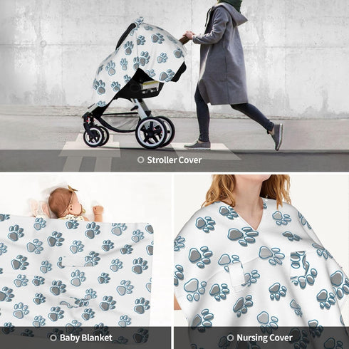 Hcpwzrf Pet Paws Baby Car Seat Cover & Nursing Cover - Breathable Stretch Multi-Use Cover for Breastfeeding, Stroller