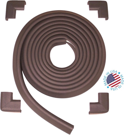 KidKusion Table Cushion, Made in USA, 16 Feet Edge + 4 Corners, Brown Baby Proof Furniture Guards