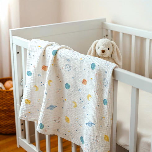 30x40 inches, Outer Space Baby Blankets for Boys, Soft Nursery Minky Blankets with Muslin and Dotted Fleece Back