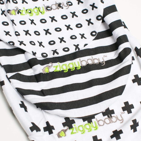 Ziggy Baby Adjustable Baby Swaddles, 0-3 Months, 3 Pack, Soft Cotton Black & White, Newborn Swaddle Blankets