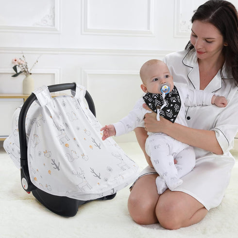 Baby Car Seat Cover, Soft Breathable Privacy Canopy, Comfortable Sun Shade Protect for Newborn Infant Boys Girls