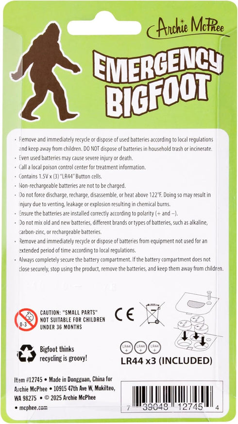 Archie McPhee 3.5" 4 : Emergency Bigfoot - Electronic Sound Maker, Handheld Device, Sasquatch Noises: