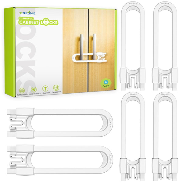 6 Pack Adjustable Cabinet Locks for Babies, U-Shaped Baby Proofing Child Locks for Cabinets, Drawers, Fridge