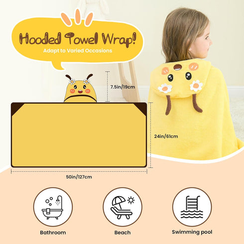 50x30 Inches Style Quarters Yellow Bee Hooded Towel for Kids Soft Cotton, Embroidered, Absorbent Baby Bath Towel Quick