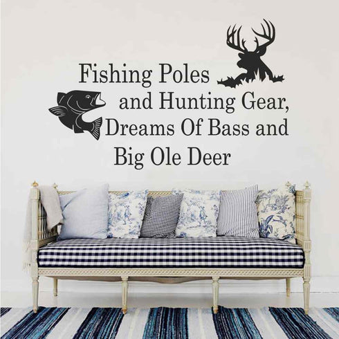 Country Deer Wall Decals - 35x57cm Quotes Fishing Poles and Hunting GEA Stickers for Kid's Room Decor