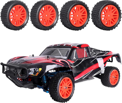 Preglued 12mm Hex Wheel Rims Rubber Tires with Foam Inserts, OD 86mm/3.38" for Traxxas Bandit WLtoys 144001 Redcat 1/10