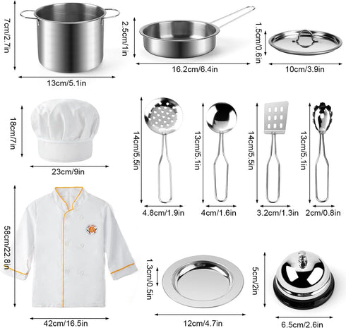 Set Juboury Pretend Play Kitchen - Toy Kitchen Accessories with Stainless Steel Cookware Pots and Pans, Plates, Cooking