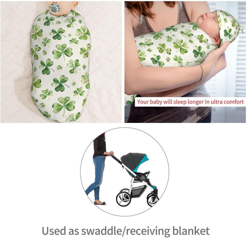 Sets Watercolor Shamrock Newborn Swaddle Blankets Hat Soft Baby Receiving Blanket Swaddle Sack for Baby Shower Infant