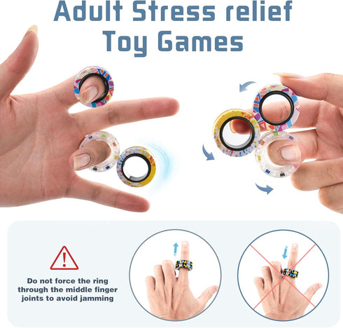 12Pcs 8-12,Fidget Magnetic Adults Fidget Toys Rings,Stocking Stuffers for Kids Spinner Rings for Anxiety Relief Therapy