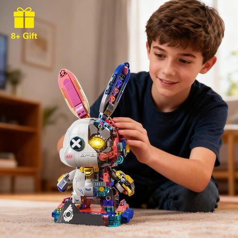 Set Sets 12+, 1377PCS Mechanical Rabbit Building - Punk Style Animal Collection Toy Robot Bunny with LED Light Neon